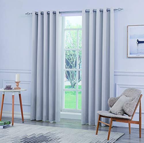 Coastline Ultra Soft Satin Sliver Grey Eyelet Curtain Window Treatment Drapes 2 panels for Bedroom, Livingroom, Kids Nursery Room W46 x L54 inch