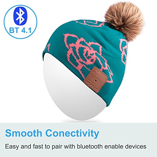 Qshell Wireless Bluetooth Beanie Hat Headphones Headsets Music Audio Cap with Speakers Mic Hands Free for Women Men Outdoor Sports,Compatible with iPhone 7/7plus, Ipad, Samsung, Blue - Thumbnail 3