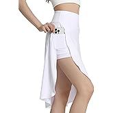 Bezioner Women's Skirt with Shorts High Waist Athletic Skort with Pockets Midi Length Flowy Skirt with Slit Ruffle Hem