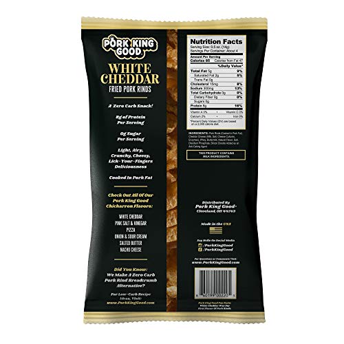Pork King Good Pork Rinds (Chicharrones) (Variety 4 Pack White Cheddar