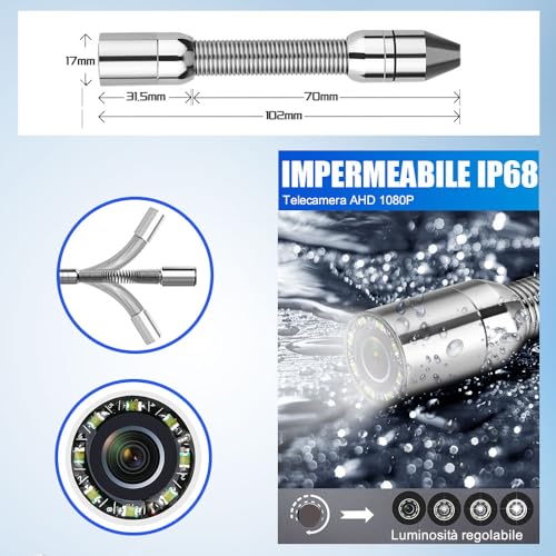 ESANHAO Inspection Camera Pipes 30 Metres 9 Inches Monitor DVR Recording Camera Inspection Pipe, IP68 Endoscopic System Industrial Video Inspection of Sewer Pipe Exhaust with 8pcs LE