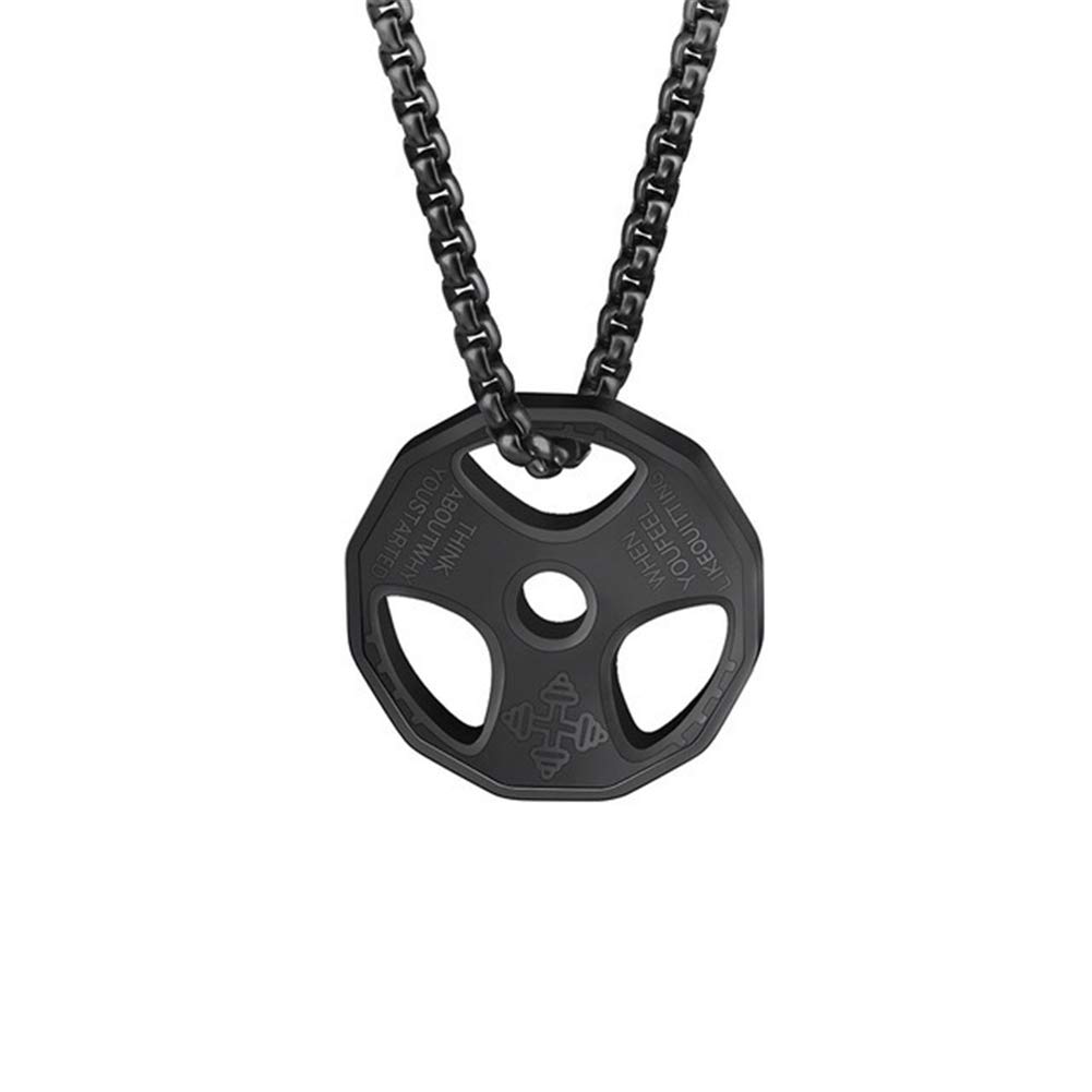 AILUOR Men Women's Dumbbell Pendant Necklace, Stainless Steel Couples Barbell Pendant Fitness Gym Sports Dumbbell Weight Lifters Barbell Chain Jewelry (Black-R)