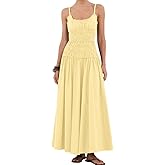 Eahusar Women Spaghetti Strap Maxi Dress Sleeveless Scoop Neck Ruffle Tiered Elastic Casual Boho Flowy Dress Yellow
