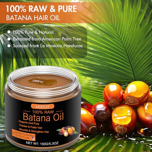 Raw Batana Oil for Hair Growth, 100% Natural Pure Dr. Sebi Botana Oil, Unrefined Organic Batana Hair Growth Oil for Prevent Hair Loss, Enhances Hair Thickness for Men & Women 5.3 oz