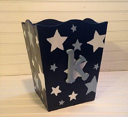 CUSTOM PERSONALIZED NAVY WHITE AND BLUE STARS WOODEN WASTEBASKET