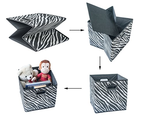 [10 Pack-Zebra Pattern] Large Storage Bins, Containers, Boxes, Tote, Baskets| Collapsible Storage Cubes For Household Offices Organization |Nursery Cubes| Dual Plastic Handle Storages Drawer - Thumbnail 4