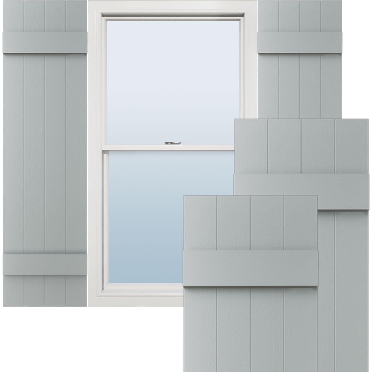 Photo 1 of ***PARTS ONLY***14"W x 51"H Lifetime Vinyl, Standard Four Board Joined, Board-n-Batten Shutters, w/Installation Shutter-Lok's & Matching Screws (Per Pair), Platinum