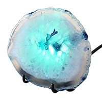 Jovivi Coated Colored Natural Agate Slice/Geode Slice USB Lamp Table Desk Night Light on Triangle Iron Stand