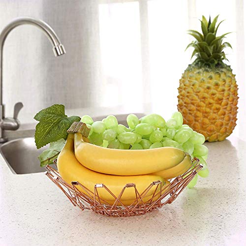 Powstro Foldable Fruit Basket, Flexible Wire Basket Decorative Fruit Bowl with Unique Design and Anti Rust Stainless Steel, Modern Fruit Stand Storage Kitchen for Orange Banana Apple Grapes