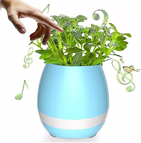 Leelvis Music Flower Pots with Bluetooth Speaker Waterproof for Real Plants Mini Size Wireless Smart Touch Flowerpot Rechargeable LED Night Lamp (Blue)