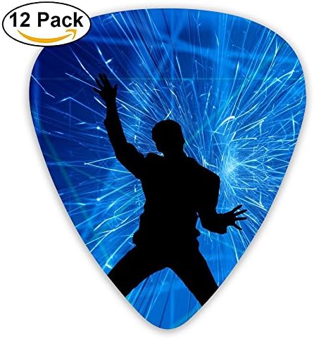 TCHten Silhouette Men Guitar Picks 12 Pack Set Celluloid Medium Paddles Plectrums 0.46mm/0.71mm/0.96mm Instruments Bass For Guitarist Players
