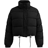 Flygo Women Cropped Puffer Jacket Winter Long Sleeve Quilted Puffy Bubble Padded Short Coats with Drawstring