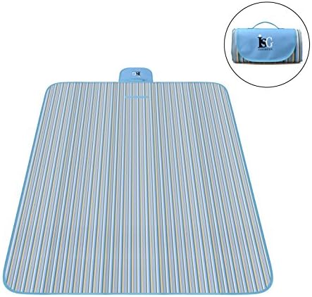 InsGreen Large Foldable Picnic Blanket, Waterproof and Sand proof Camping Beach Mat for Outdoor Use, Also Perfect for Baby Playing Indoor, Easy to Carry, Fold and Clean (Blue Stripes)