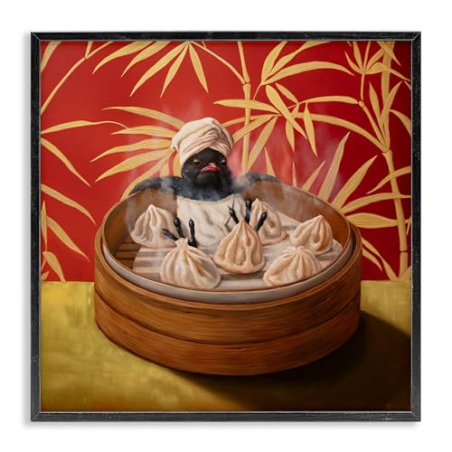 Playful Bamboo Bird Floral Humor, 24 x 24 Inch Framed Giclée Print