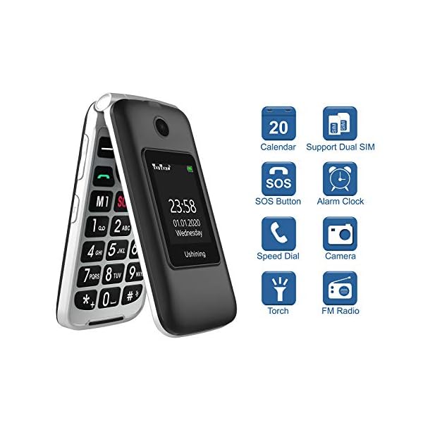 Fllip-Phone-for-Elderly-Dual-Sim-Free-Basic-Mobile-Phone-Unlocked-with-Charge-Dock-Big-Button-Pay-As-You-Go-Mobile-Phones-Easy-to-Use-for-Senior-black ukuu Seniors Mobile phone with 2.8 inch Large Colour Display, Big button and Big Volume Easy to Use for Elderly…