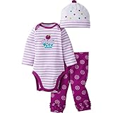 Gerber Girls' 3 Piece Bodysuit, Cupcake, 12 Months