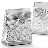 Foxnovo 50pcs Beautiful Wedding Favour Candy Boxes Gift Boxes with Ribbons (Silver)