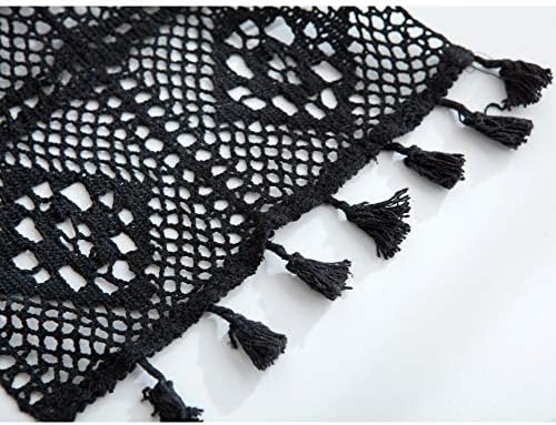 YMXLXL Placemat Table Retro Black Court Lace Hand-Cut Hollow Polyester Tassel Lace Placemat Table Side Cabinet,24 * 350