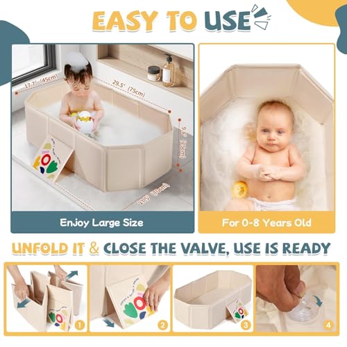 ORCHID M® Foldable Kids Bathtub with Non-Slip Base,Easy Storage,Perfect for Small Spaces,Portable, Travel & Shower Ready, Easy to Clean, Sturdy & Thick