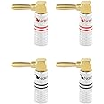 Nakamichi Excel Series 24k Gold Plated Right Angle Banana Plug 12-18 AWG Gauge Size 4mm for Speakers Amplifier Hi-Fi AV Stereo Home Theatre Audio Wire Cable Screw Connector, 4 Pcs (2-Pairs)