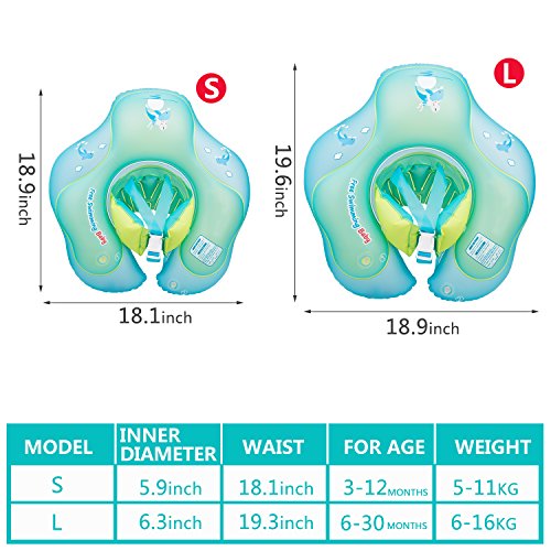Victostar Baby Inflatable Swimming Float Ring Children Waist Float Ring Inflatable Floats with Safety Belt Swimming Pool Toys Swim Trainer for 6-30 Month (L)