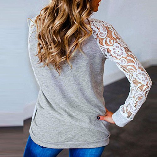 Lace Tops For Women,Toponly Women's Lace Floral Splicing T-Shirt Long Sleeve O-Neck Blouse Tops (Fashion Gray, M) - Thumbnail 3