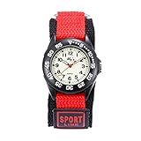 Kids Children Velcro Nylon Strap Luminous Outdoor Sports Analog Display Watch For Boys Girls Red