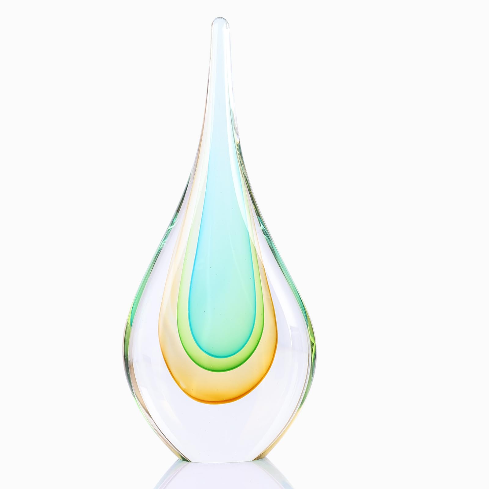 Photo 1 of DOVDOV Blown Glass Sculpture, Light Green Glass Art Teardrop Statue, Unique Ocean Themed Decor for Office, Bookshelf, Dresser, Living Room Coffee Table, Fireplace countertop Decor.
