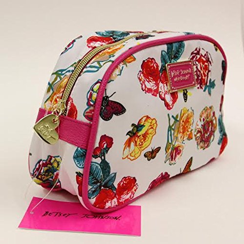Betsey Johnson Large Loaf Cosmetic Bag in White Floral Beauty Store