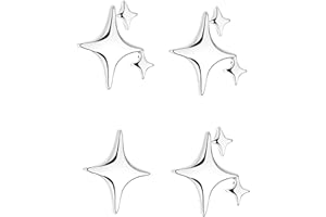 QLKILYR Silver Star Stud Earrings For Girls Women, 925 Sterling Silver Post Dainty Four-pointed Small Stars Stud Earrings | Cute Tiny Earrings for Women