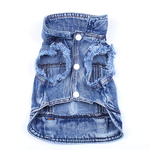 LKEX Dog Jean Jacket, Cool and Soft Shirt, Pet Blue Denim Coat, Classic