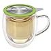 Teabloom Double-Wall Borosilicate Glass Mug with Stainless Steel Infuser and Lid – 15 OZ / 430 ML – 2 Gourmet Tea Flowers Included
