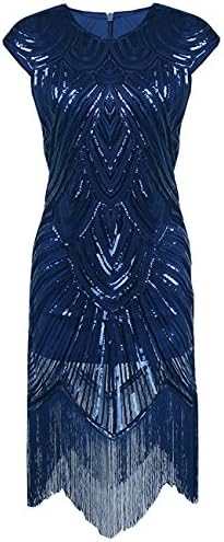 Femirah Women's 1920s Gastby Sequined Embellished Fringed Flapper Dress