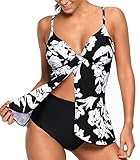 Dearlovers Womens V Neck Floral Printed Two Piece Tankini Swimsuits Bikini Set