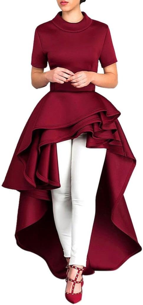 iTLOTL Women Short Sleeve High Low Peplum Dress Bodycon Casual Party Club Dress