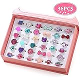 PinkSheep Little Girl Jewel Rings in Box, Adjustable, No duplication, Girl Pretend Play and Dress Up Rings (30 Jewel Ring)