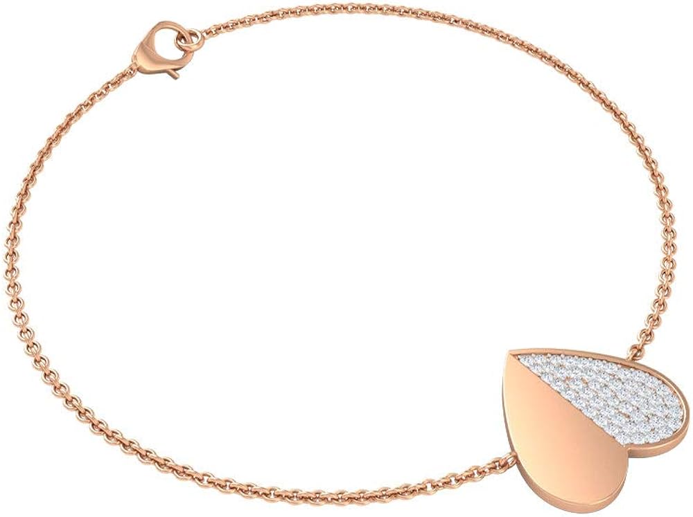 Custom 1/4 CT Diamond Cluster Bracelet, Gold Heart Shaped Charm