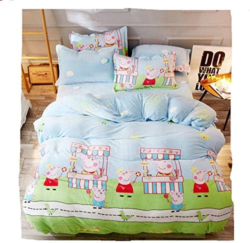 Bed Set Bedding Sheets Set Fleece Warm Duvet Cover Flat Sheet Pillowcase KSN Twin Queen King No Comforter Mcow Cat Pineapple Rabbit Designs for Kid (Love Pig, Pink, Twin 60"x80" 3pcs)