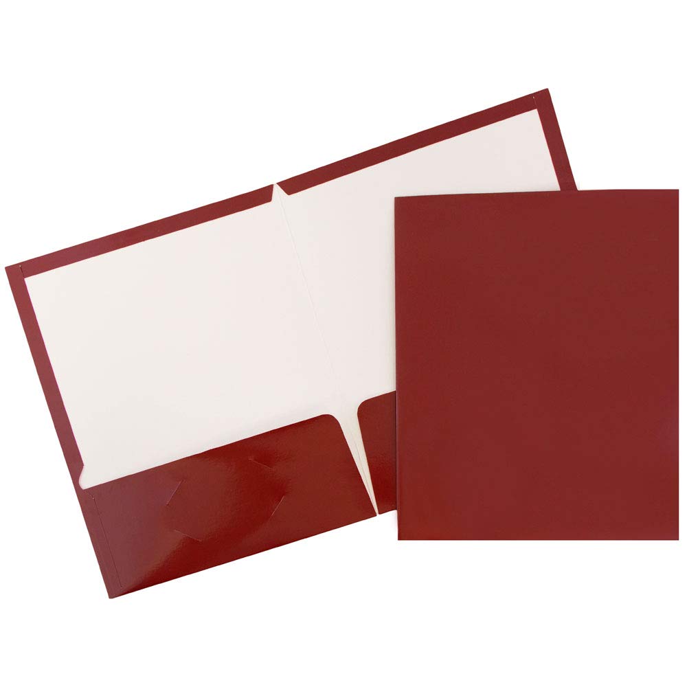 JAM PAPER Two Pocket Glossy Business Folders - Maroon Red - 6/Pack