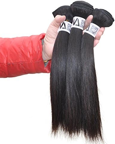 Yonna Hair Brazilian Straight Virgin Hair Weave 3 Bundles 8A Grade Unprocessed Human Hair Extensions Natural Color Can Be Dyed and Bleached Mined &amp;Mixed Length(12 14 16 inch)