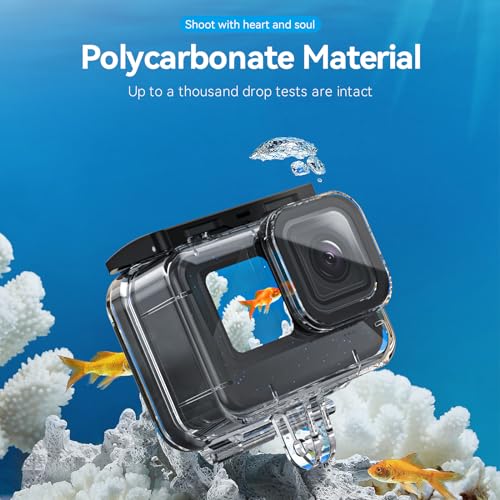 TELESIN 60M Waterproof Case for GoPro Hero 13 Hero 12 Hero 11 Hero 10 Hero 9 Black, 60M/196FT Waterproof Underwater Protective Case Includes Tripod Mounts and Fixing Screw for GoPro