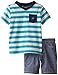 Calvin Klein Little Boys' Blue Stripes V-Neck T-Shirt with Denim Short Set