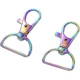 MAHAVIMOKSA 20pcs Rainbow Swivel Lobster Claw Clasps Snap Hook with 20mm D Ring for DIY Handbag Purse Straps Belting Leather Craft