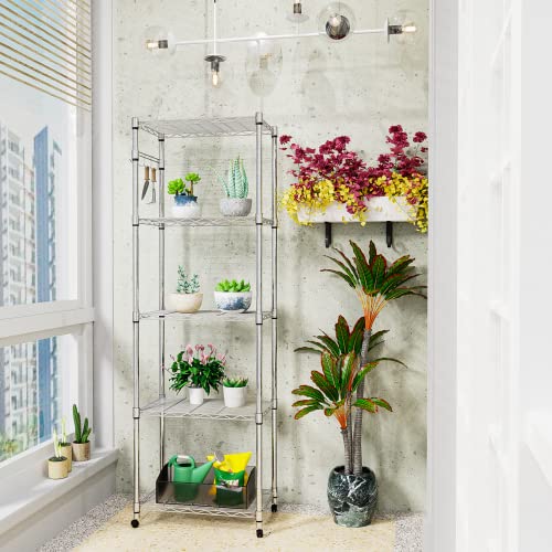 BATHWA 5Tier Wire Shelving Unit on Wheels, Heavy Duty Rolling Shelving