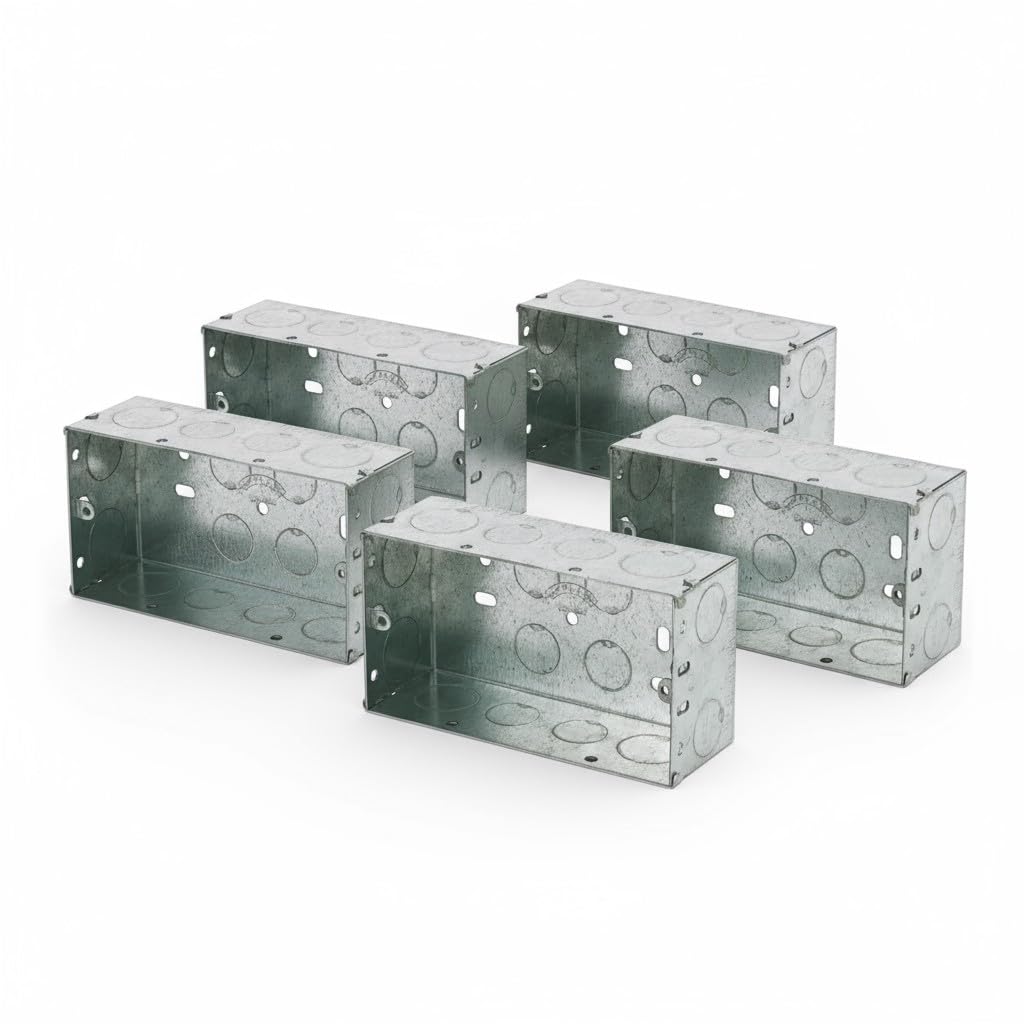 CED Single/Double Flush Metal Electrical Socket/Switch Back Boxes 25mm, 35mm, 45mm Wall Pattress (2 Gang, 45mm, Push Button, ON-ON Operation, IP65 Rated)