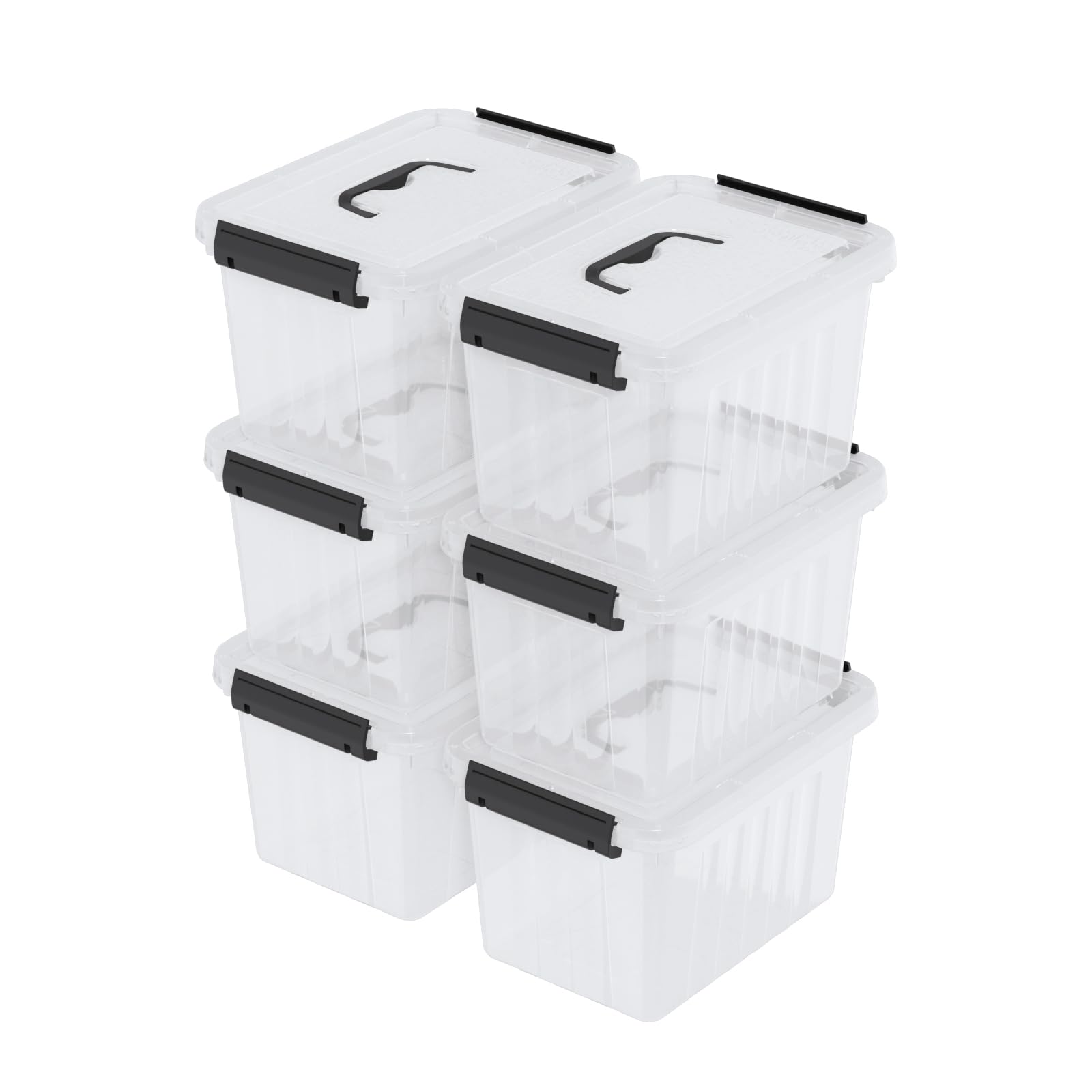 Lesbye Small Storage Containers, Plastic Storage Boxes with Lid and Closing Clips, 3L, Set of 6