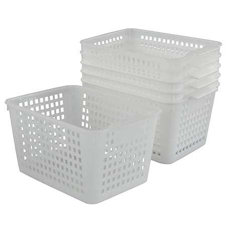 Sandmovie White Plastic Woven Ratten Baskets 6 Pack Decoration