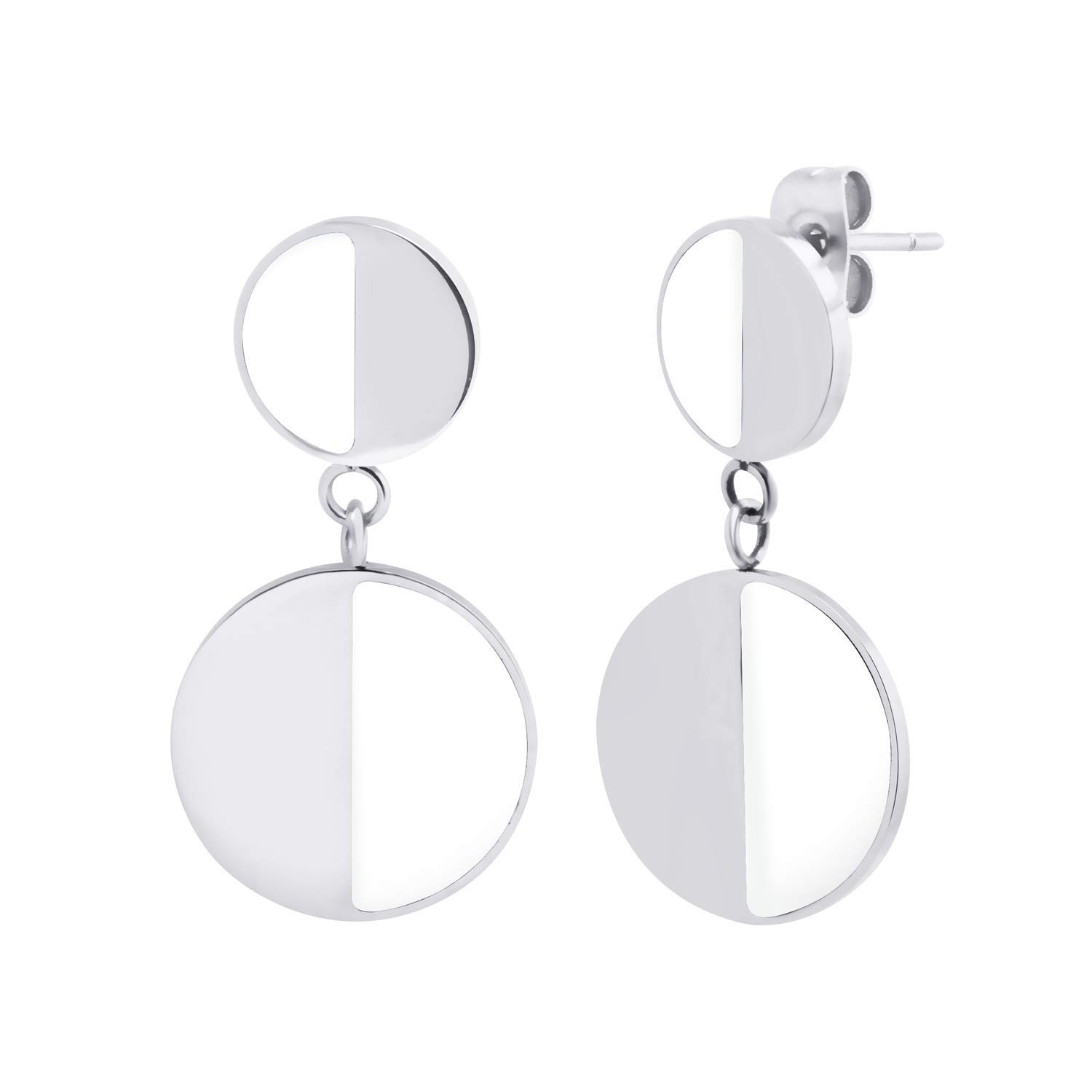 555Jewelry Stainless Steel Womens Two Tone Circle Round Disc Statement Party Trendy Dangle Drop Fashion Fine Jewelry Accessory Earrings, Yellow Gold & White