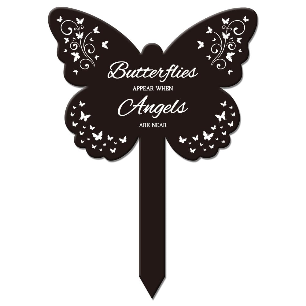 GLOBLELAND Butterfly Angles Garden Stake Memorial Remembrance Plaque Stake for Cemetery, Acrylic, 8.07" x 5.71" — image 1
