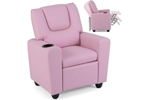Costzon Kids Pink Recliner Chair with Cup Holder, Adjustable Lounge Chair w/Footrest for Children Girls Room, Ergonomic Toddler Furniture Princess Sofa for Age 3+, Kids Recliner up to 150 lbs